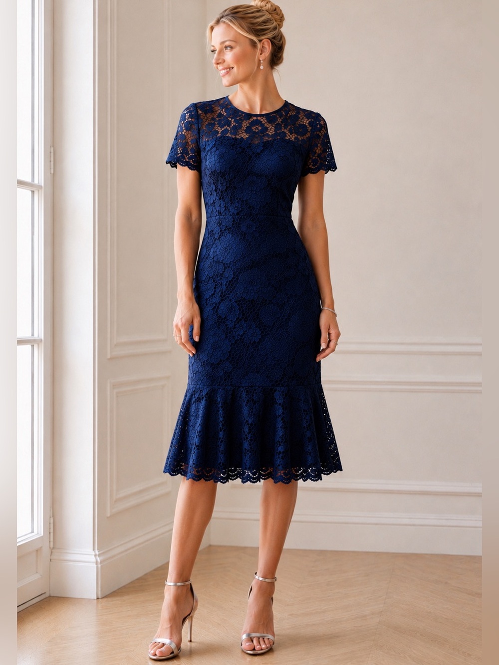 Gal Meets Glam Collection Elegant Old Money "Eve" Lace Midi Dress, Size 6